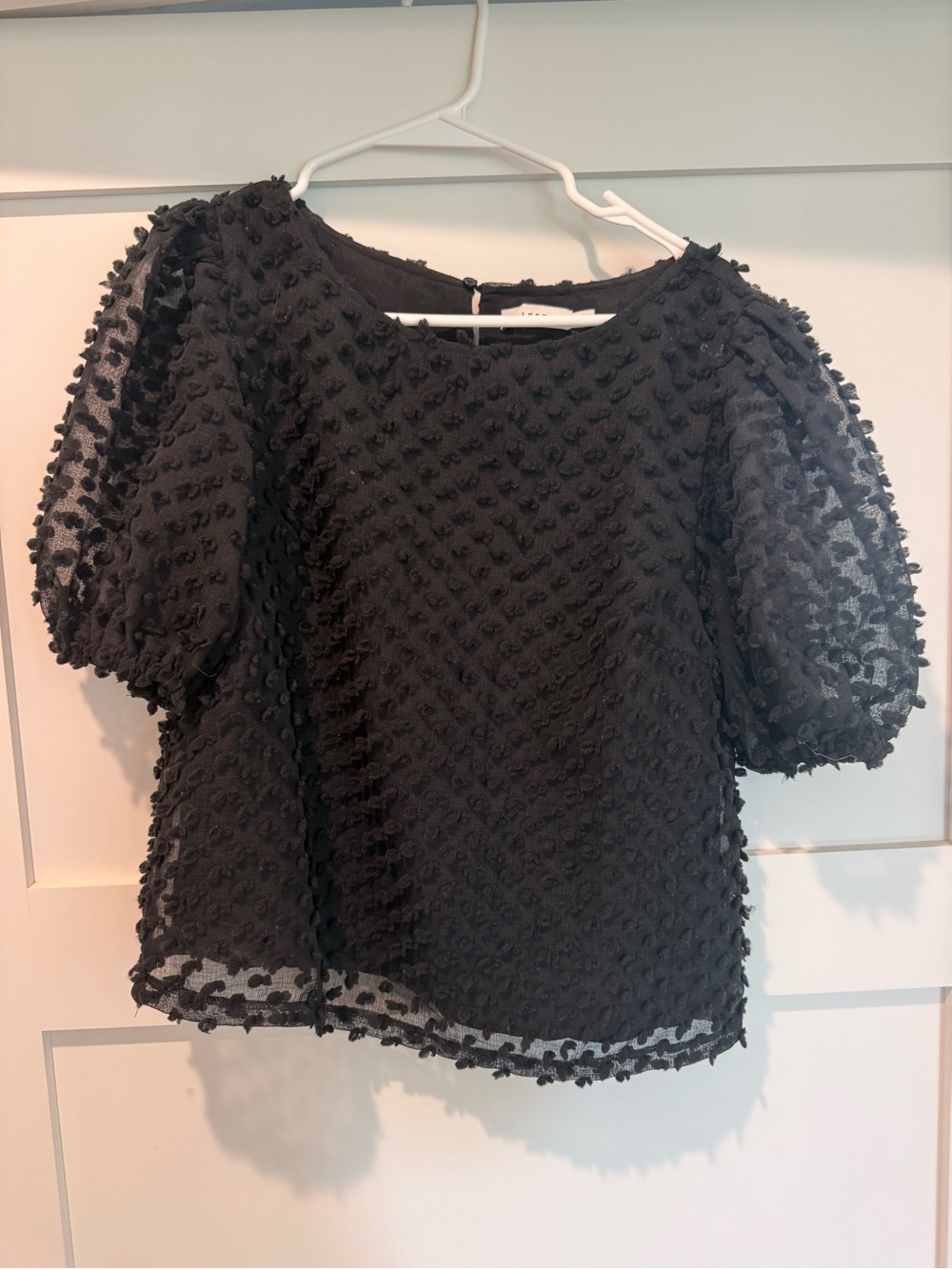 Anthropologie Lush Women’s Textured Puff Sleeve Black Blouse